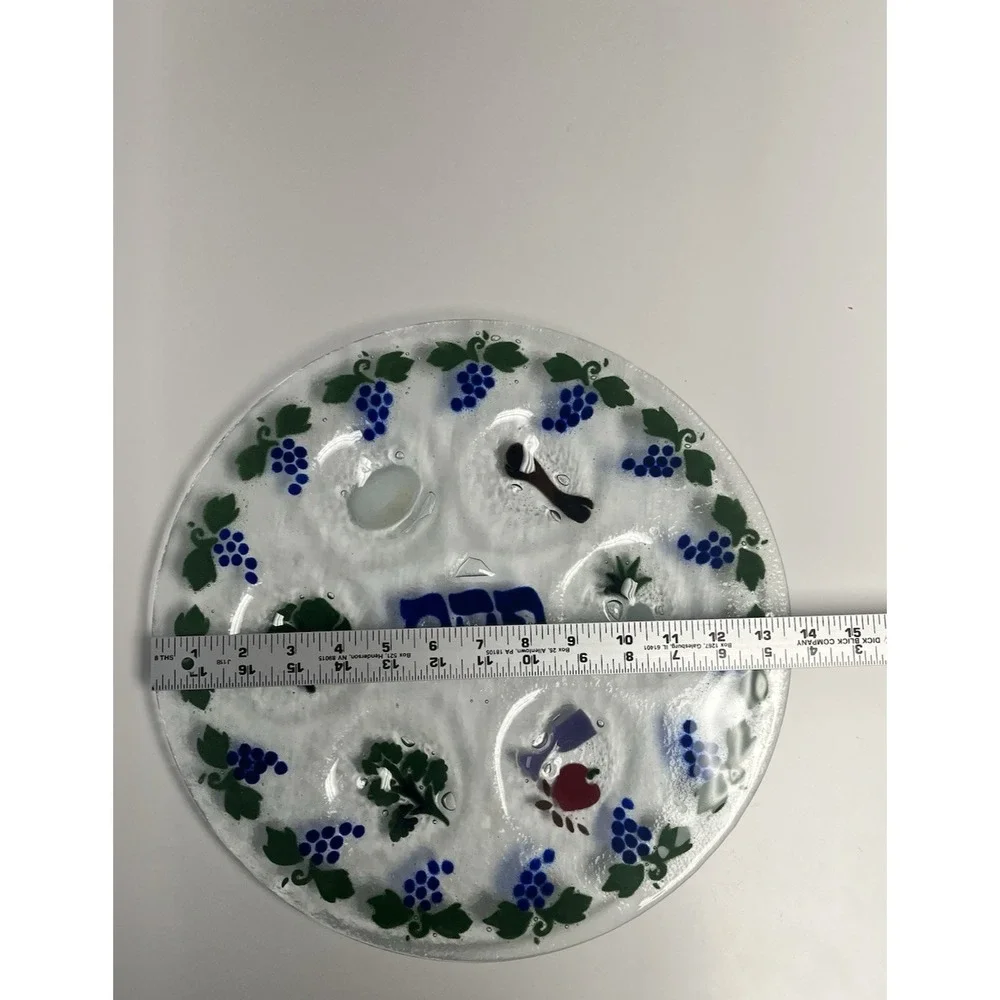Peggy Karr Passover Seder Plate Fused Art Glass Grapes Judaica‎ Holiday